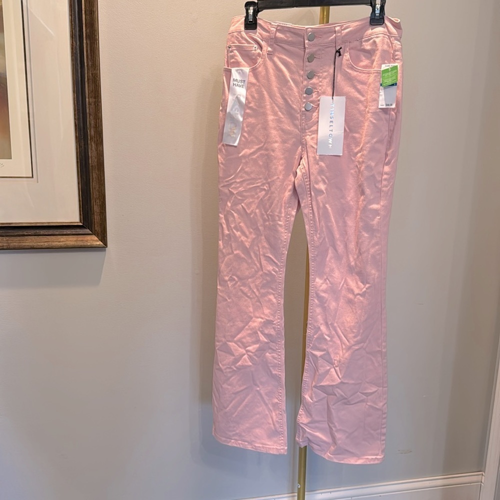 Tinseltown button fly hi rise flare Pink Jeans NWT 9